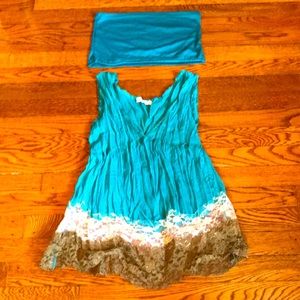 Two Piece sheer teal top with bandeau